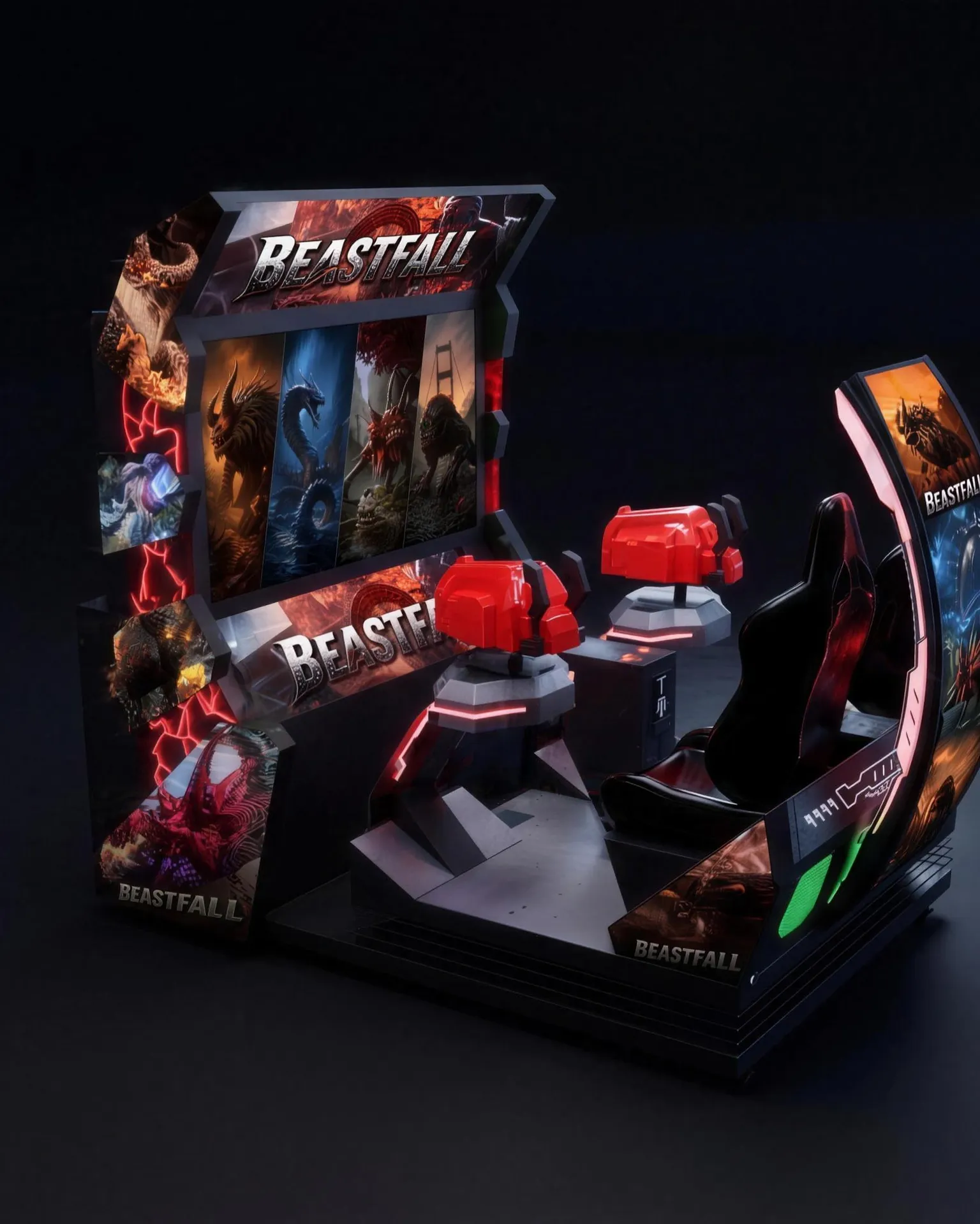 The Beastfall cabinet lit on a dark studio floor.